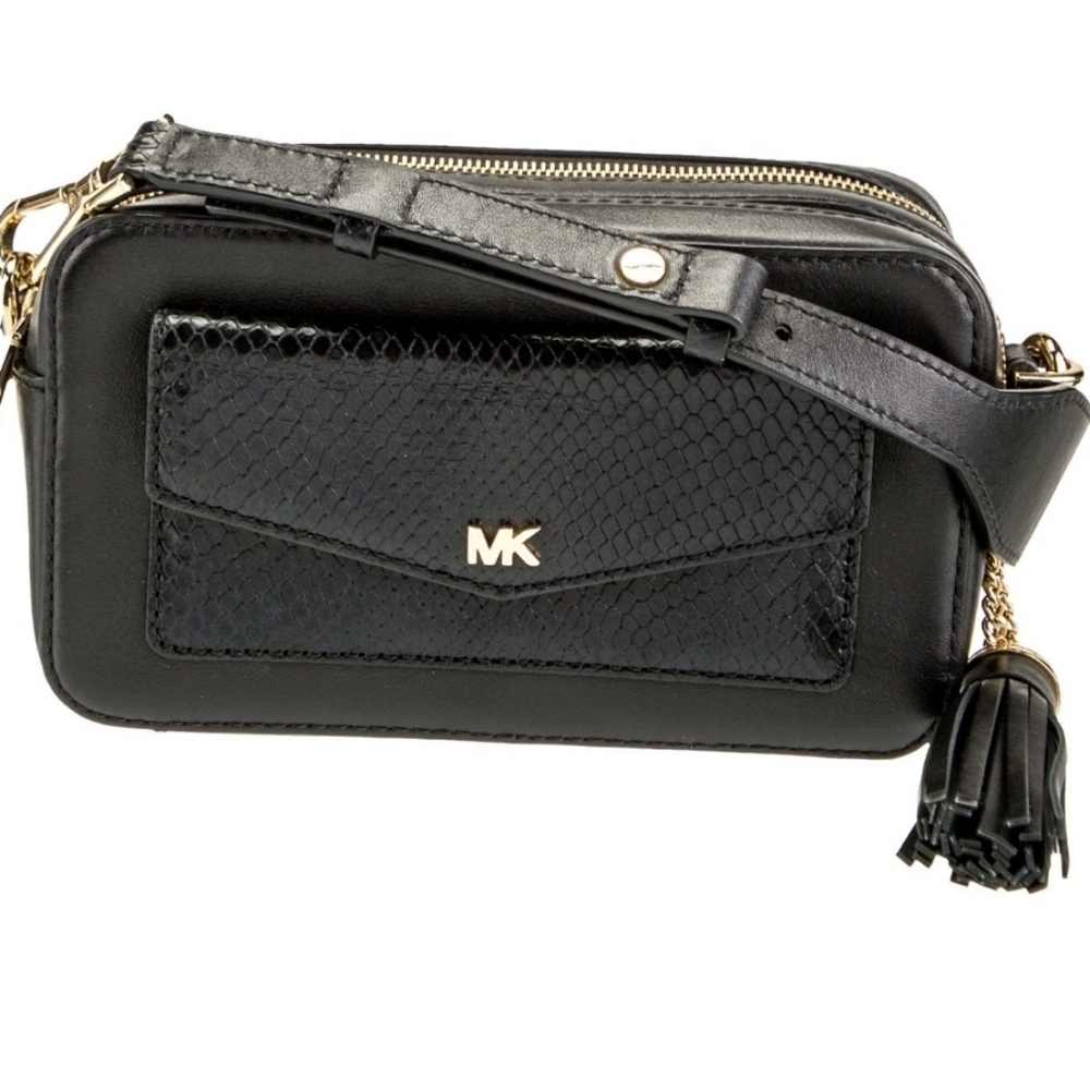 Michael Kors Crossbody Black Leather & Gold Hardware